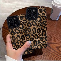 Coque de téléphone portable en cuir artificiel TPU souple avec impression de léopard doré pour iPhone Xs 11 12 13 14 15 16 17 18 Pro Max