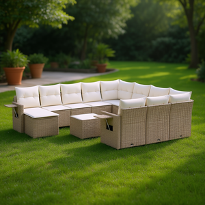 Conjunto de Sofás de Jardín de Ratán Beige, 8 Plazas, Muebles de Exterior Resistentes a la Intemperie, Diseño Contemporáneo - Product Image 2