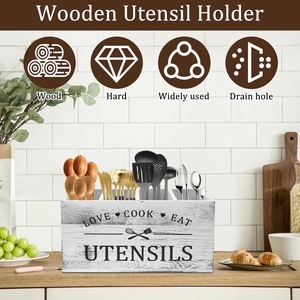 Organizador Multifuncional de Madera para Cubiertos, Caja de Almacenamiento de Utensilios de Cocina, Soporte para Cucharas y Tenedores con Orificios de Drenaje - Product Image 2