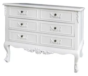 Французская мебель, буфет, потертый Шикарный белый шкаф для хранения с 6 ящиками, винтажная спальня