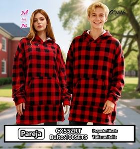 Sudadera con Capucha a Cuadros Rojos y Negros, Manga Larga, Cálida para Invierno, Informal, Conjunto Familiar a Juego, Unisex para Adultos - Product Image 3