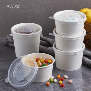 Fuling Wegwerp 8Oz 12Oz 16Oz 24Oz Papieren Voedselcontainer Eco-Vriendelijke Take Away Food Snack Verpakking Papieren Soepbekers Met Deksels