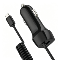 Chargeur de voiture K8 PD30W 3-en-1 avec câble spiralé / Ports de charge rapide USB / Charge USB-C / Lecture de clé USB via port Type-C