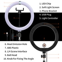Anneau lumineux pour selfie de 10 pouces avec trépied, support de téléphone, télécommande, lampe LED pour vidéo YouTube, TikTok, diffusion en direct
