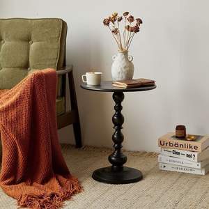 Table d'appoint ronde avec rangement, en bois peint blanc, table basse pour salon, décoration intérieure - Product Image 5