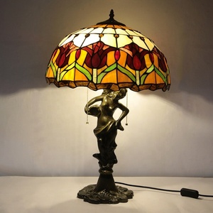 Lampe de bureau LongHuiJing 16 pouces à LED avec abat-jour en verre teinté, fleur de tulipe méditerranéenne flexible, en verre fait main, en résine sirène - Product Image 1