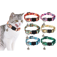 Großhandel Katzen halsband mit Glocke mit Blumen druck Custom ized Polyester Blumenmuster Beruhigendes Halsband für Katzen
