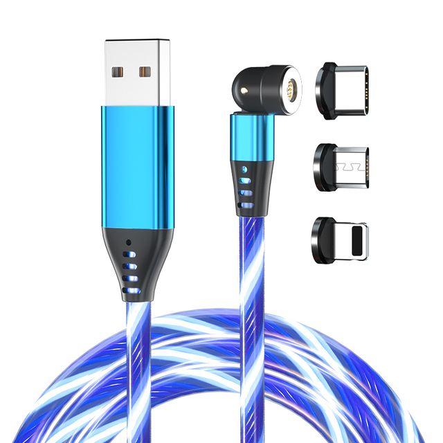540 Rotation 180+360 Degree Magnetic USB Cable Pure Copper Conductor for Mobile Phone Printer Scanner-LED Flowing Fast Charging