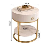 Table basse ronde de style crème pour salon, table de chevet avec plateau en pierre et tiroirs pour chambre à coucher