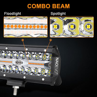 Barre lumineuse de travail LED en aluminium moulé sous pression, étanche IP68, double couleur blanc/jaune, 7 pouces, 120W, haute puissance, pour camion/SUV tout-terrain