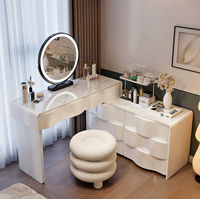 Table de maquillage moderne réglable en chêne massif écologique avec miroir éclairé par LED pour chambre à coucher, bureau de maquillage blanc avec miroir