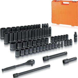 JUNTEC 1/2-Inch Metric <b>Impact</b> <b>Socket</b> Set 65-Piece With Ratchet And Adapter Industrial Grade - Product Image 1