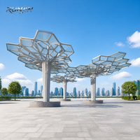 Pavillon en acier inoxydable pour arbres, sculpture hexagonale paramétrique, structure d'ombrage pour place publique extérieure, fabricant sur mesure