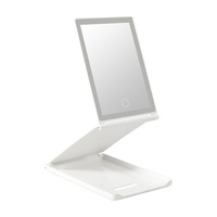 Nouveau miroir de maquillage carré à trois volets avec cadre en plastique et éclairage LED intégré, miroir de vanité de bureau à double éclairage pour le maquillage