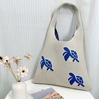 Sac fourre-tout en tricot rose cerise avec motif fruitier, sac à bandoulière souple, sac de shopping en maille ouverte, emballage avec logo tricoté, faible MOQ, vente en gros
