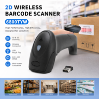 Escáner de Código de Barras Inalámbrico 6800TYW 1D 2D QR, Alta Sensibilidad, Lee Pantallas Móviles y Etiquetas de Papel, Sin Zona Muerta, 2.4G USB para POS