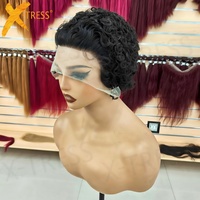 X-Tress Brésilien 13*1 HD Lace Front Perruques Naturel Noir Court Bouclés Perruques Pixie Cut Remy Cheveux Humains Pré Plumé pour les Femmes