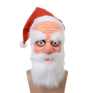 Santa Latex Masker Met Rode Kerstmuts En Baard Overhead Masker Kostuum Set Kerst Santa Claus Latex Masker Halloween Fancy Dress