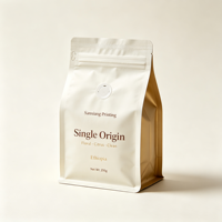 Sachet alimentaire professionnel personnalisé imprimé en héliogravure, résistant à l'humidité, pour grains de café, à fond plat, scellé sur huit côtés, avec valve