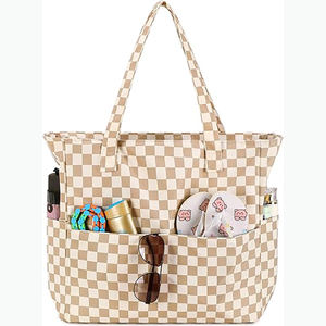 Échantillon gratuit, vente en gros, sac à main de voyage, sac de plage, sac à bandoulière d'été, sac fourre-tout pour femme en tissu éponge à rayures monogramme - Product Image 6
