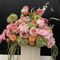Composition florale artificielle personnalisée PPS en vrac, rose, orange, vert, pour décoration de table de mariage et événements
