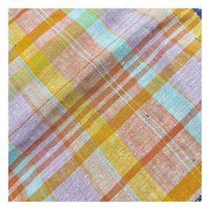 Plaid di lino giallo brillante 175gsm tintura per filati 55% lino 45% <span class=keywords><strong>rayon</strong></span> check <span class=keywords><strong>fabric</strong></span> - Product Image 1