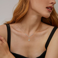 Kalung Liontin Bintang Senyum Model Y Berlapis Rhodium Perak 925 dengan Moissanite Potongan Bulat Brilian 6.5mm&3mm&2mm untuk Wanita