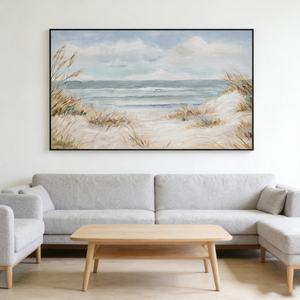 Pintura de Paisaje Costero Tranquilo, Decoración Texturizada para el Hogar, Arte Abstracto Hecho a Mano, Pintura al Óleo sin Marco sobre Lienzo - Product Image 1