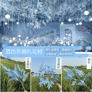 New wedding silk blue flower wedding hall ceiling plastic faux flower artificial kinds of leaves branches