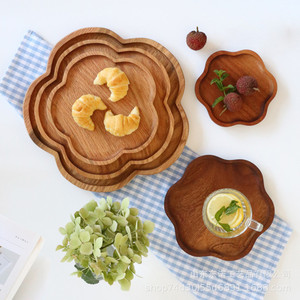 Juego de bandejas de madera con forma de flor, de madera natural, para frutas, postres, bocadillos, café, té, uso en hoteles. - Product Image 2