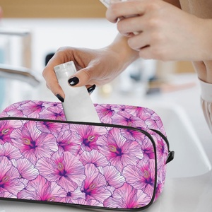 Custom Logo Travel <b>Case</b> Portable Pink Flower Design Wash Organizer Toiletry Bag <b>Small</b> Zipper Cosmetic Women Makeup Pouch - Product Image 5