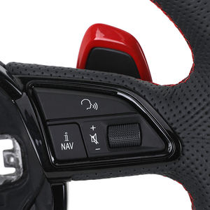 Volant en cuir semi-perforé style RS avec pagaie <span class=keywords><strong>rouge</strong></span> pour <span class=keywords><strong>Audi</strong></span> A3 A4 A5 A6 C6 C7 S3 S4 S5 S9 B8 B9 Q5 Q7 RS3 RS5 TT - Product Image 5
