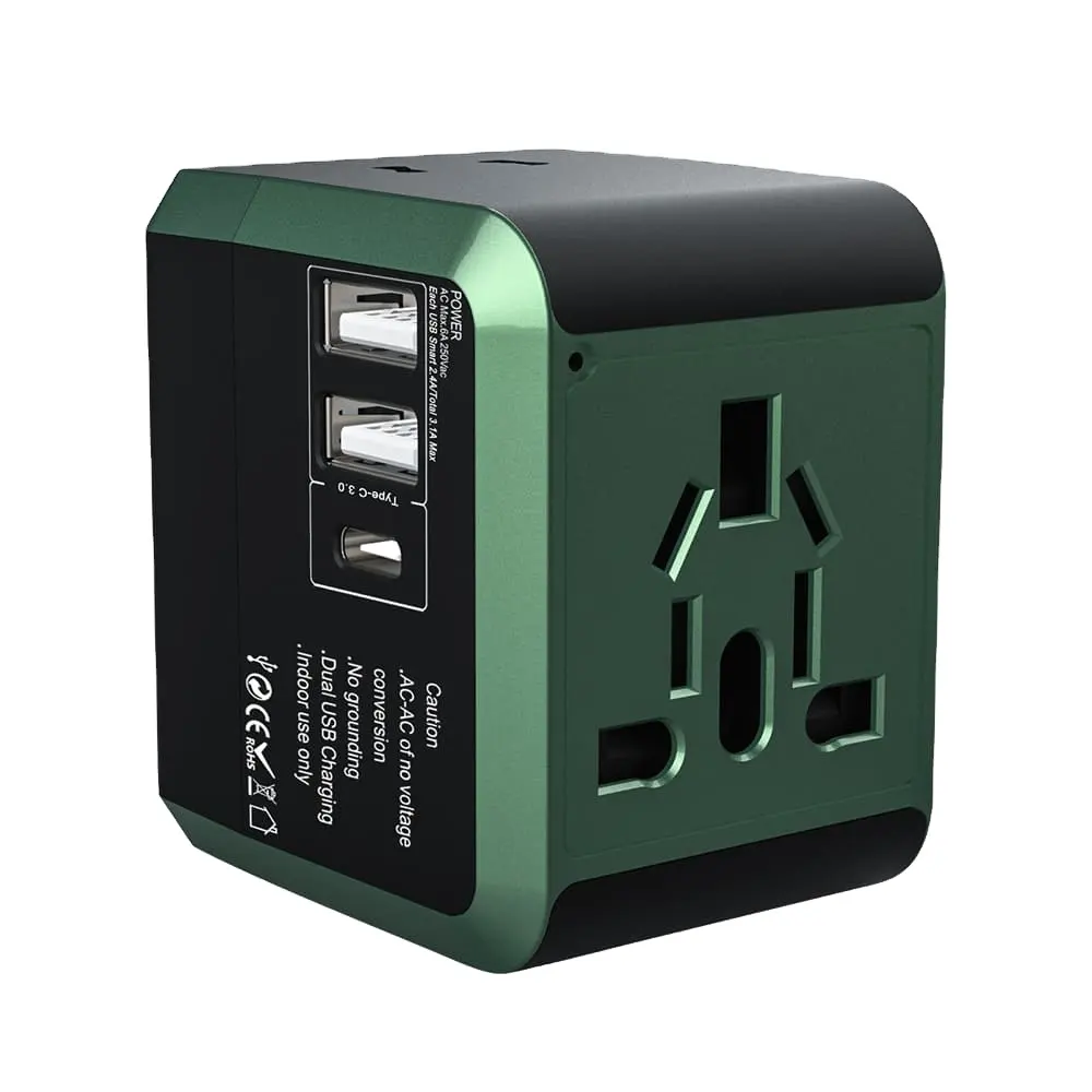 Penjualan Laris Dunia Adaptor Perjalanan Universal 2 Usb 1 Tipe-c Plug Output 3,1 A USB Pengisi Daya Soket Steker Listrik