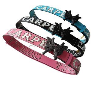 Nuovo Design stile Punk donna moda borchie cintura vera pelle fibbia personalizzata e Logo strass - Product Image 5