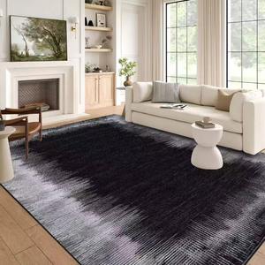 Tapis de salon noir avec bord <strong>blanc</strong>, doux et confortable pour le salon, chambre a coucher - Product Image 3