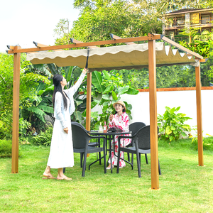 Pérgola Moderna de Metal con Recubrimiento en Polvo para Exteriores, Toldo Retráctil, Gazebo Montado en Pared, Color Beige - Product Image 3