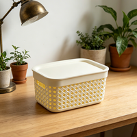 Cesta de Armazenamento Oca de Plástico Moldada por Injeção MONR PP com Tampa de Bambu, Design Moderno Empilhável
