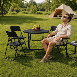 Autres meubles d'extérieur - Table ronde pliante avec 4 chaises en rotin - Ensemble de jardin pliable et peu encombrant - Product Image 3