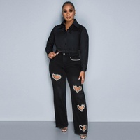 Nouveau jean droit pour femmes respirant creux fer perceuse léger lavage Denim taille moyenne Simple pour tenues d'été décontractées