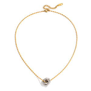 Collier en acier inoxydable avec design entrelacé, chaîne à perles dorées, plaqué or 18 carats, pendentif élégant pour un look tendance - Product Image 5