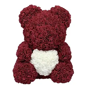 Flores Artificiais DIY Urso de Pelúcia Rosa Urso Dom Conjunto Caixa de Luz LED para o Dia Dos Namorados Presente da Mãe 25cm Subiu Urso