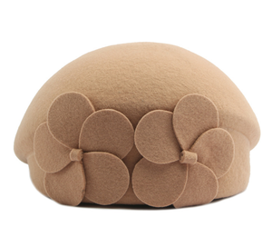 Béret en <span class=keywords><strong>laine</strong></span> pour femmes, dames, double décoration florale, style vintage français britannique, élégant, chaud pour l'hiver, chapeau de marche, chapeau de peintre - Product Image 4