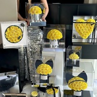 Handgemachte gelbe Rosen-Geschenkbox mit Spiegelherz-Grammophon für jeden Anlass: Valentinstag, Weihnachten und mehr