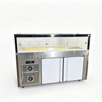 Vitrina Refrigerada y Congeladora Combinada de 1.8m, de Acero Inoxidable, 5 Puertas, con Ruedas, Parte Superior Refrigerada y Parte Inferior Congelada, para Supermercados y Panaderías