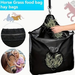 Bolsa de heno para caballos, de tela Oxford negra, para alimentación lenta, para uso en establos. - Product Image 5