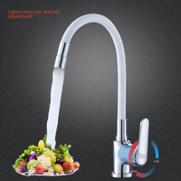 Robinet de cuisine classique à corps unique en laiton, universel, chaud et froid, pour évier, lavabo, avec tuyau, argent, fonction de rotation, balcon, hôtel