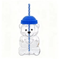 Vente flash : Tasse à café transparente en verre borosilicate de haute qualité avec couvercle et paille, motif ours en peluche mignon vert, 500 ml