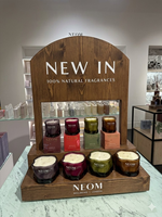 Support de présentation de bougies en bois de luxe pour comptoir, avec logo sérigraphié, personnalisé pour les boutiques de détail, les magasins de cosmétiques et les présentoirs de marchandises