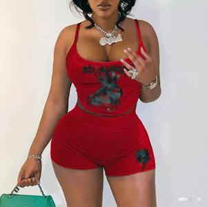 PEEQI Abbigliamento ED <span class=keywords><strong>di</strong></span> Tendenza Nuovi Arrivi <span class=keywords><strong>Estivi</strong></span> Set Due Pezzi da Donna Senza Maniche Stile Street Fashion con Stampa in Maglia - Product Image 5