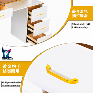 Table de salon de manucure HONGZI avec plateau en verre brun et tiroirs pour rangement et utilisation en manucure - Product Image 4